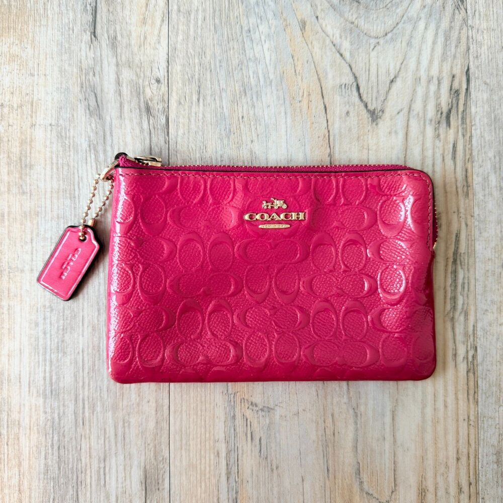 Coach Patent Signature Wristlet Hot Pink Fuchsia Zip Pouch Y2K Vintage Wallet